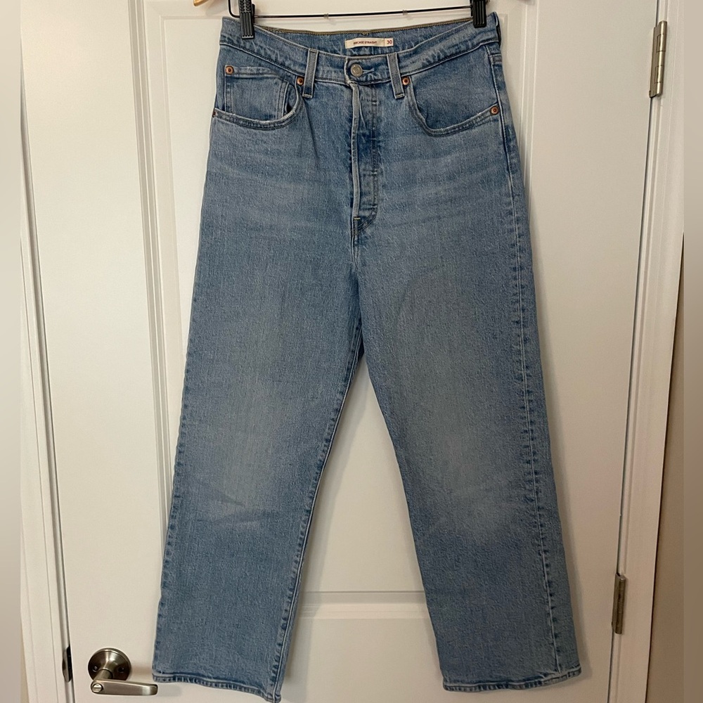 Levi’s Ribcage Button Fly Classic Light Blue Denim High Waisted Jeans